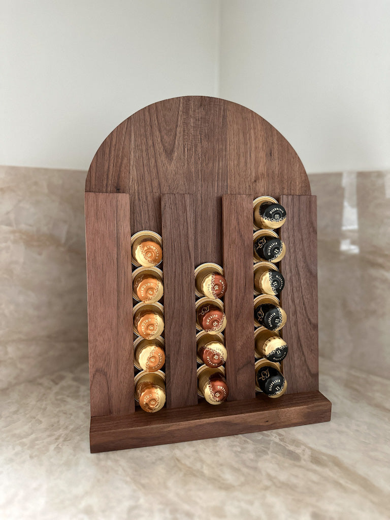 Coffee capsule holder in walnut