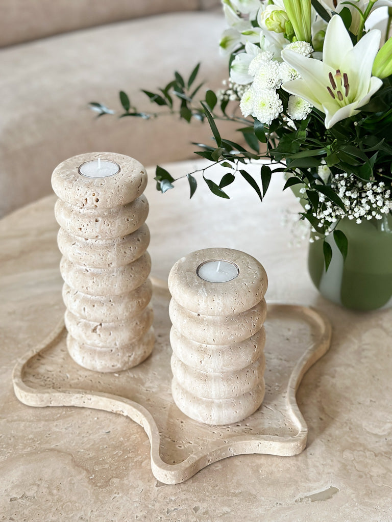 Candle holder small Travertine