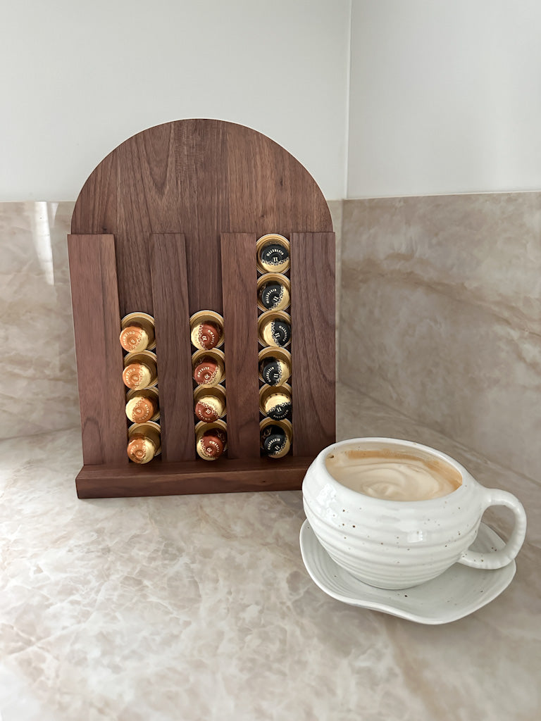 Coffee capsule holder in walnut